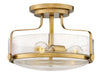 Harper Medium Semi-Flush Mount in Heritage Brass with Clear Seedy glass