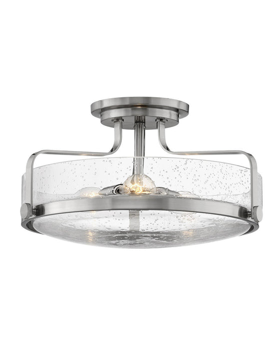 Harper Large Semi-Flush Mount in Brushed Nickel with Clear Seedy glass