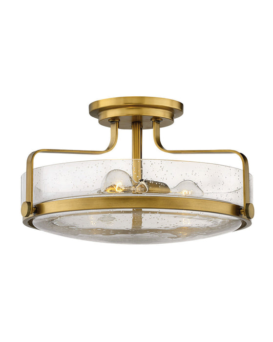 Harper Large Semi-Flush Mount in Heritage Brass with Clear Seedy glass