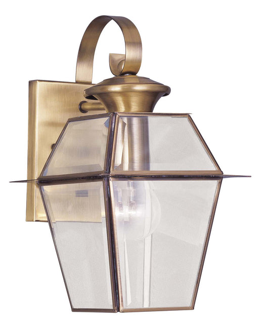 Westover 1 Light Outdoor Wall Lantern in Antique Brass