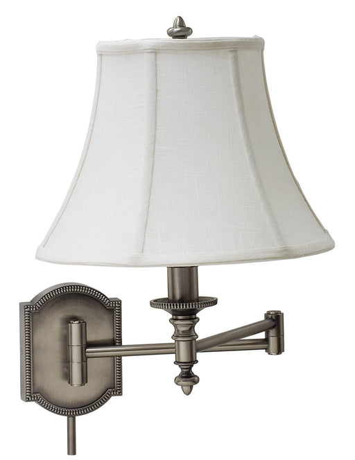 Wall Swing Arm Lamp in Antique Silver with White Linen Hardback
