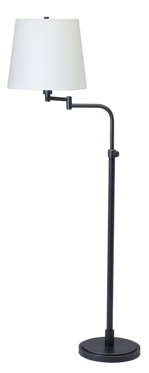 Townhouse Adjustable Swing Arm Floor Lamp in Oil Rubbed Bronze with Off-White Linen Hardback