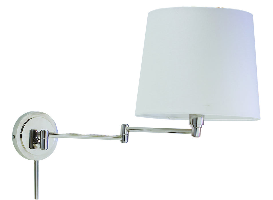 Townhouse Wall Swing Lamp in Polished Nickel with Off-White Linen Hardback