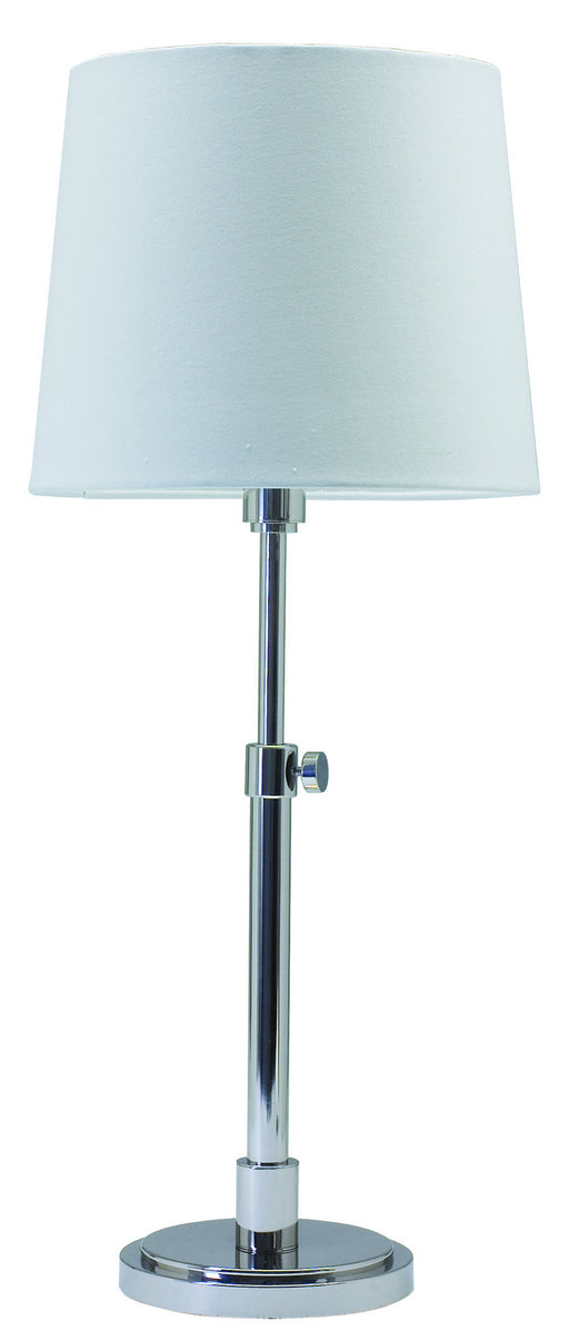 Townhouse Adjustable Table Lamp in Polished Nickel with Off-White Linen Hardback