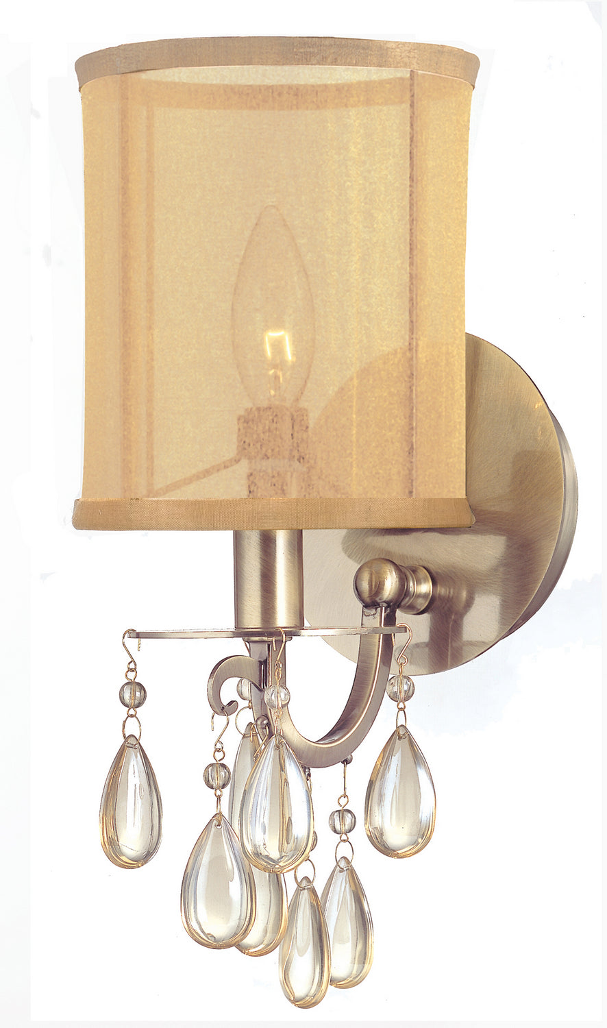 Hampton 1 Light Wall Mount in Antique Brass with Etruscan Teardrop Almond Crystal