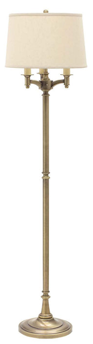 Lancaster 62.75 Inch Antique Brass Six Way Floor Lamp with Off-White Linen Hardback