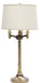 Lancaster 31.75 Inch Antique Brass Six Way Table Lamp with Off-White Linen Hardback