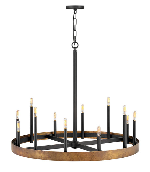 Wells Twelve Light Linear Chandelier in Weathered Brass