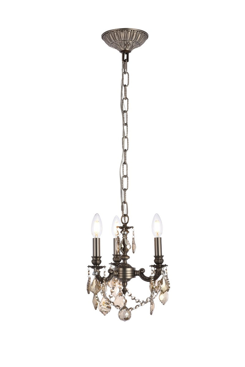 Lillie 3-Light Pendant in Pewter with Golden Teak (Smoky) Royal Cut Crystal