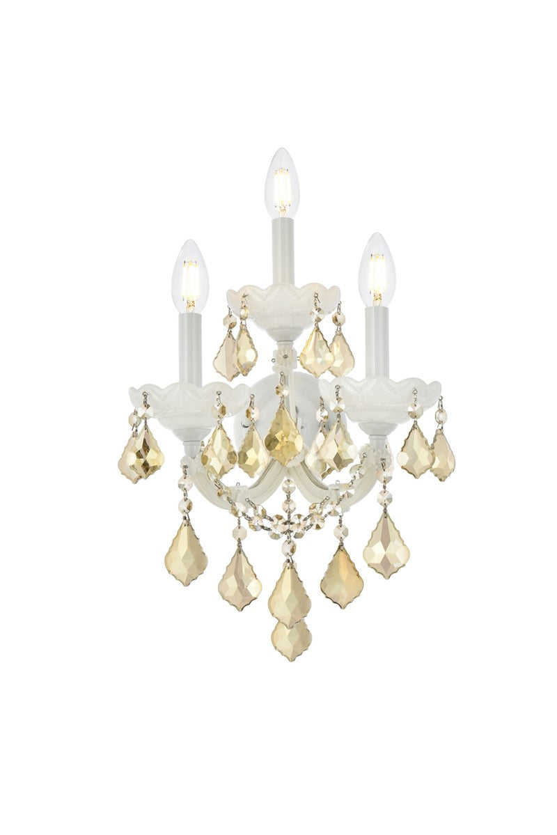 Maria Theresa 3-Light Wall Sconce in White with Golden Teak (Smoky) Royal Cut Crystal