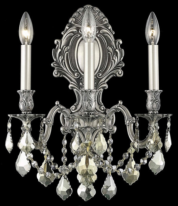 Monarch 3-Light Wall Sconce in Pewter with Golden Teak (Smoky) Royal Cut Crystal