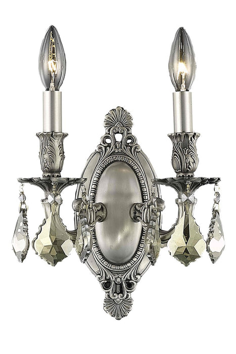 Rosalia 2-Light Wall Sconce in Pewter with Golden Teak (Smoky) Royal Cut Crystal