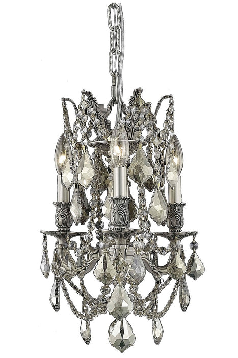 Rosalia 3-Light Pendant in Pewter with Golden Teak (Smoky) Royal Cut Crystal