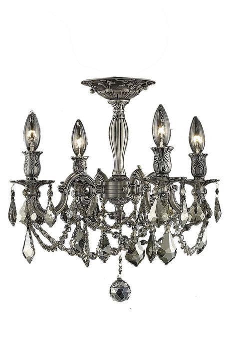 Rosalia 4-Light Flush Mount in Pewter with Golden Teak (Smoky) Royal Cut Crystal