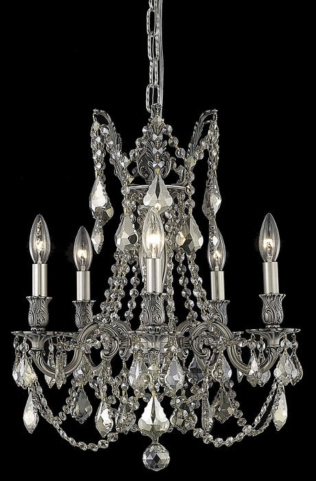 Rosalia 5-Light Pendant in Pewter with Golden Teak (Smoky) Royal Cut Crystal