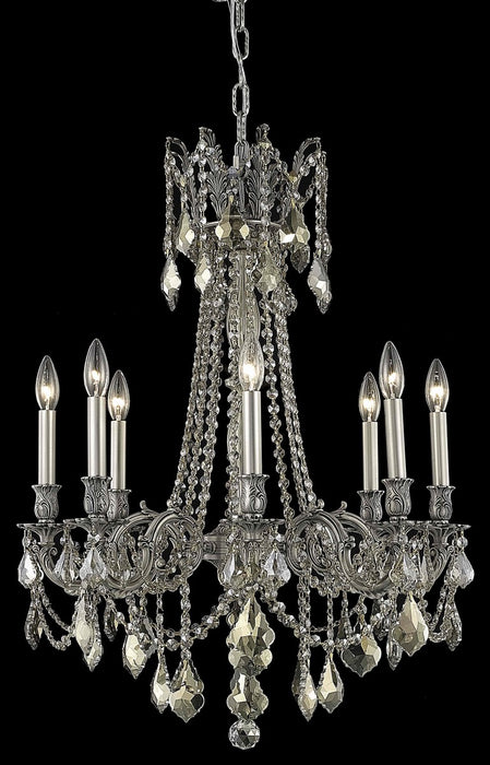 Rosalia 8-Light Chandelier in Pewter with Golden Teak (Smoky) Royal Cut Crystal