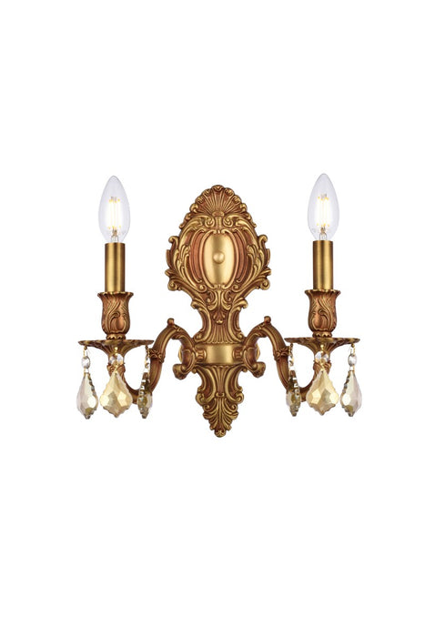 Monarch 2-Light Wall Sconce in French Gold with Golden Teak (Smoky) Royal Cut Crystal