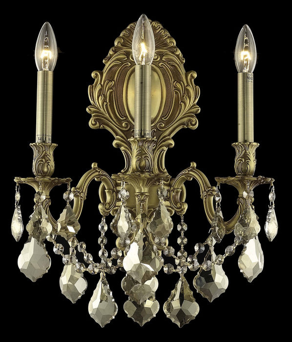 Monarch 3-Light Wall Sconce in French Gold with Golden Teak (Smoky) Royal Cut Crystal