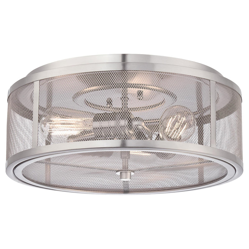 Downtown Edison 3-Light Flush Mount in Brushed Nickel with Brushed Nickel Shade - Lamps Expo