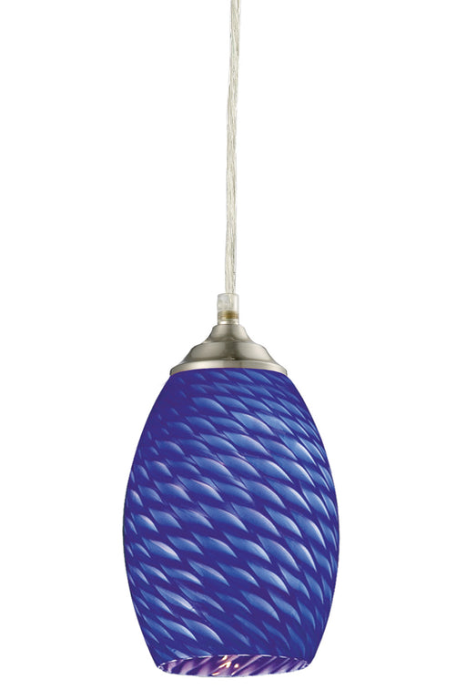 Jazz 1 Light Mini Pendant in Brushed Nickel with Blue Glass