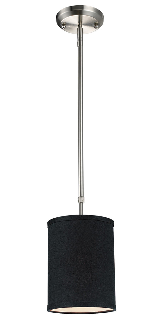 Albion 1 Light Mini Pendant in Brushed Nickel with Black Fabric Shade