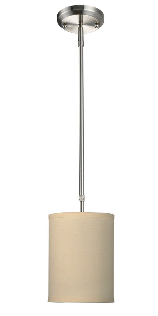 Albion 1 Light Mini Pendant in Brushed Nickel with Creme Linen Fabric Shade