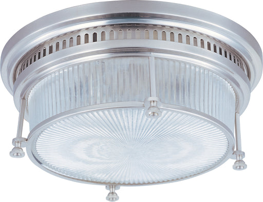 Hi-Bay 2-Light Flush Mount in Satin Nickel with Clear Halophane Glass/Shade
