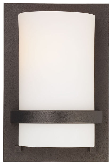 Fieldale Lodge 1-Light Wall Sconce in Smoked Iron & Etched White Glass