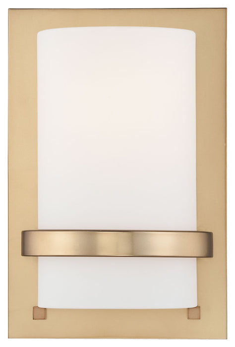 Fieldale Lodge 1-Light Wall Sconce in Honey Gold & Etched White Glass