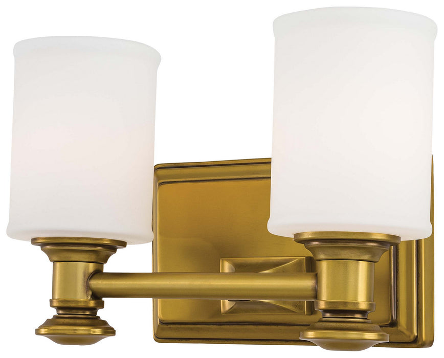 Harbour Point 2-Light Bath Vanity in Liberty Gold & Opal Etched Glass