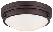 2-Light Flush Mount in Lathan Bronze & Clear & White Paint Inside Glass