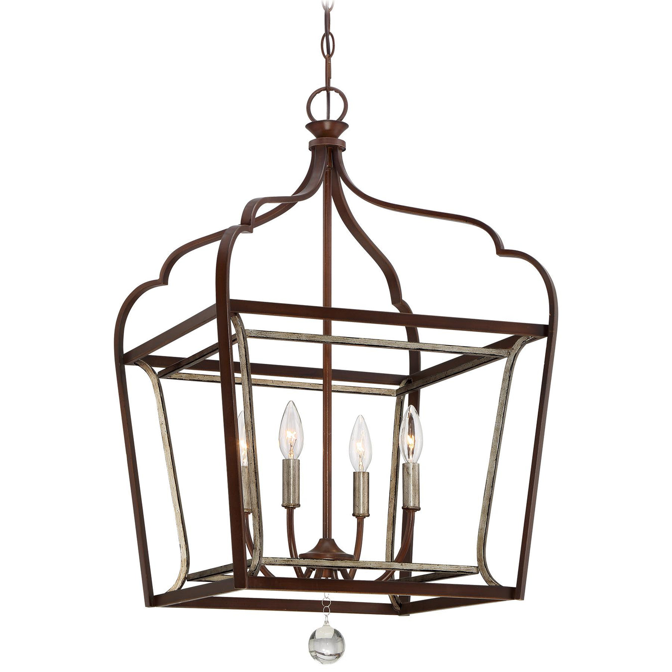 Astrapia 4-Light Foyer Pendant in Dark Rubbed Sienna with Aged Silver & Clear Acrylic Glass - Lamps Expo