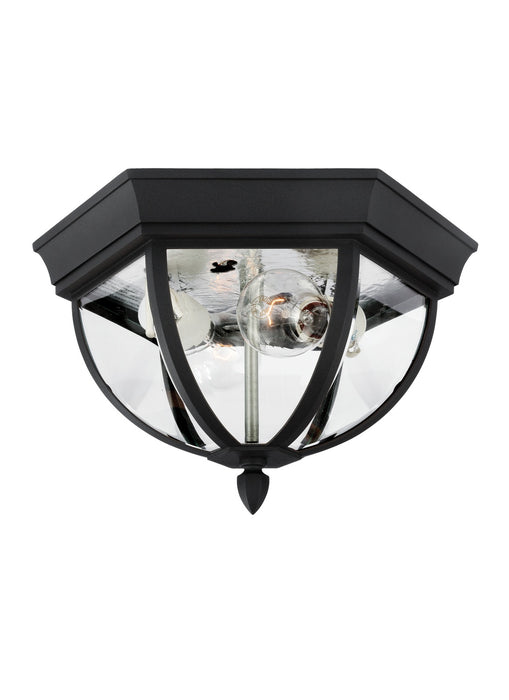 Wynfield Two Light Outdoor Ceiling Flush Mount in Black with Clear Beveled�Glass