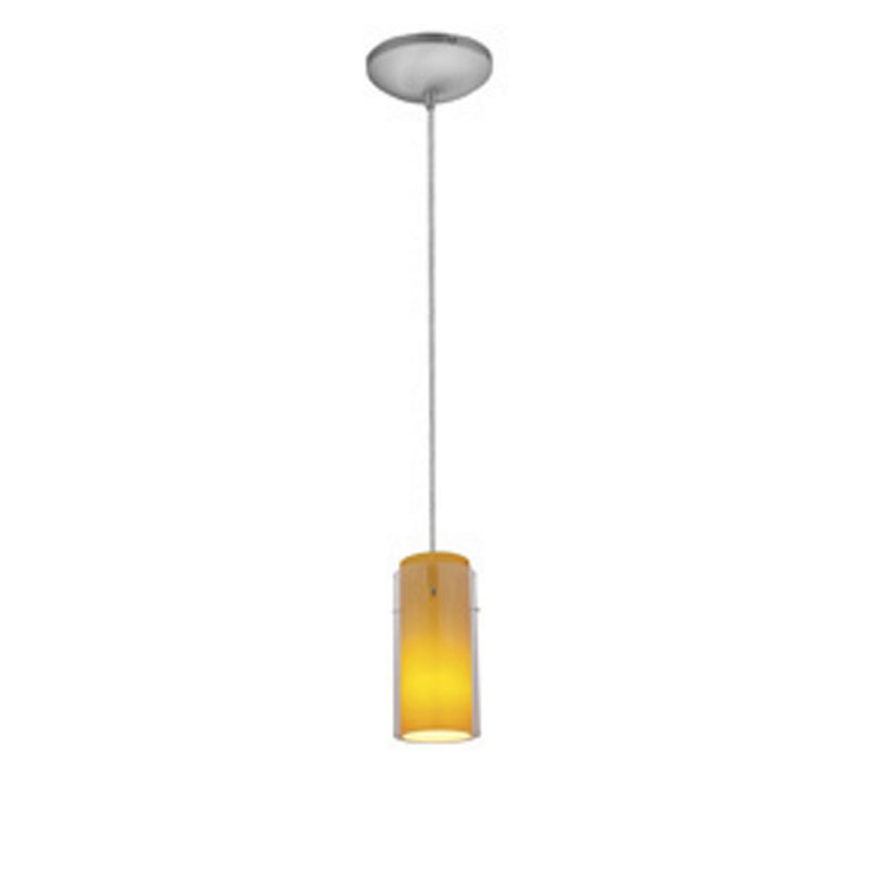 Glass`n Glass Cylinder 1-Light Pendant in Brushed Steel Finish