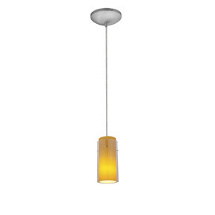 Glass`n Glass Cylinder 1-Light Pendant in Brushed Steel Finish