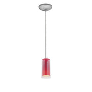 Glass`n Glass Cylinder 1-Light Pendant in Brushed Steel Finish