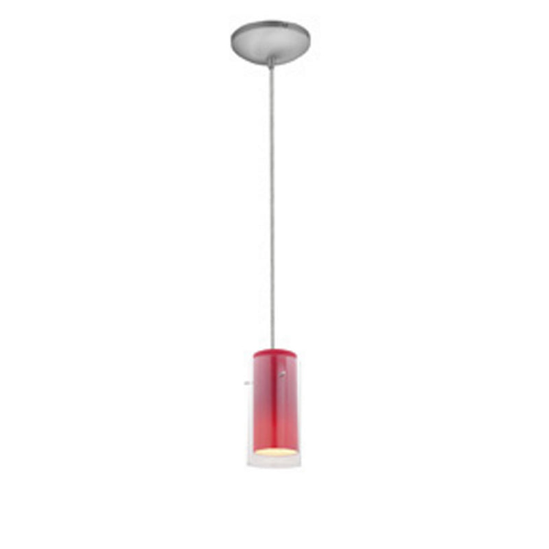 Glass`n Glass Cylinder 1-Light Pendant in Brushed Steel Finish