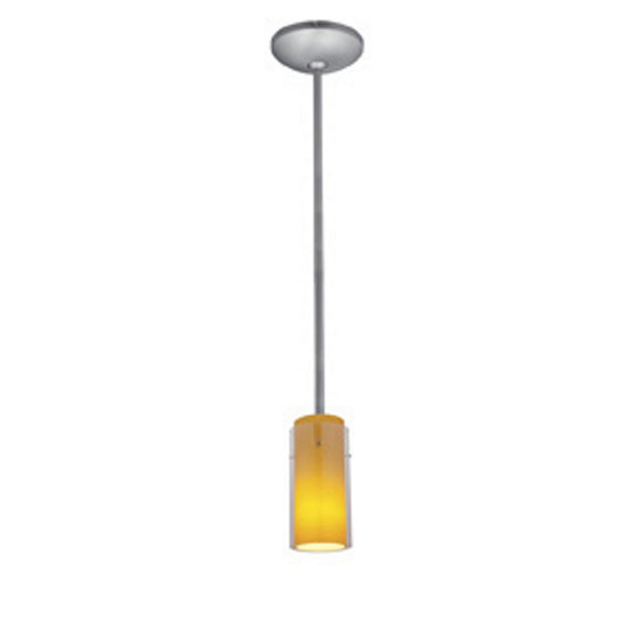 Glass`n Glass Cylinder 1-Light Pendant in Brushed Steel Finish