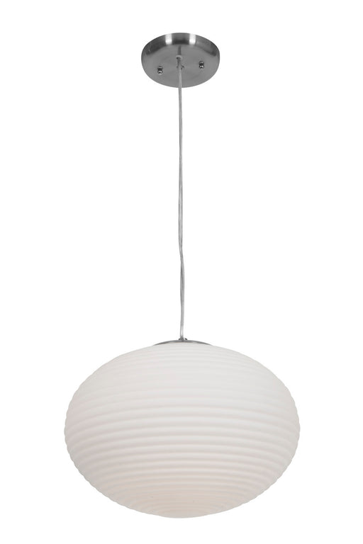 Callisto Ribbed OPL Glass Pendant in Brushed Steel Finish