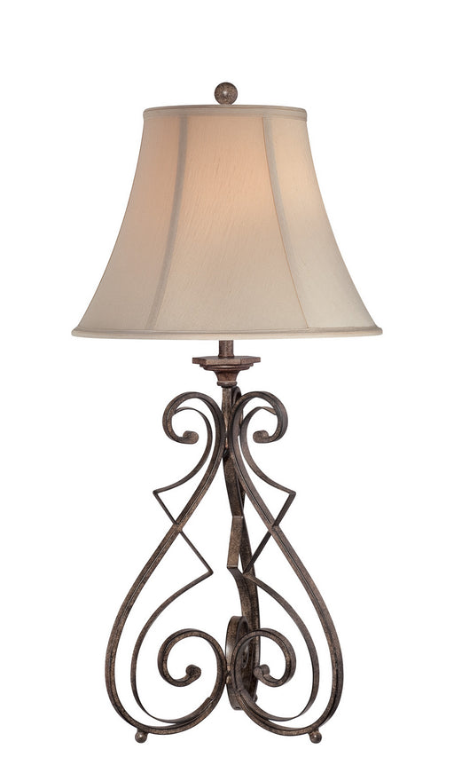 Gibson Table Lamp in Rusted Wrought Iron with-Light Beige Bell Shade, E27, CFL 32W