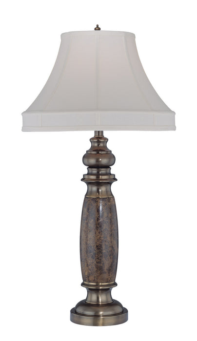Holbrook Table Lamp in Antique Brass With Marble Body Fabric Shade, CFL 25W
