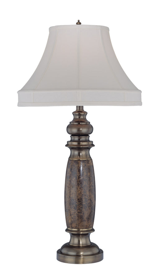Holbrook Table Lamp in Antique Brass With Marble Body Fabric Shade, CFL 25W