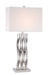 Hamo Table Lamp in Polished Steel with White Fabric Shade, E27 Type A 150W