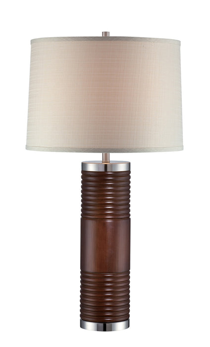 Daniela Table Lamp in Dark Walnut & Polished Steel with-Light Beige Fabric Shade, E27, CFL 23W