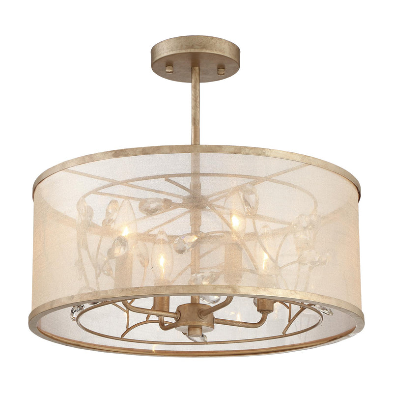 Sara's Jewel Semi-Flush Mount in Nanti Champaign Silver with Gossamer Gold Shade - Lamps Expo