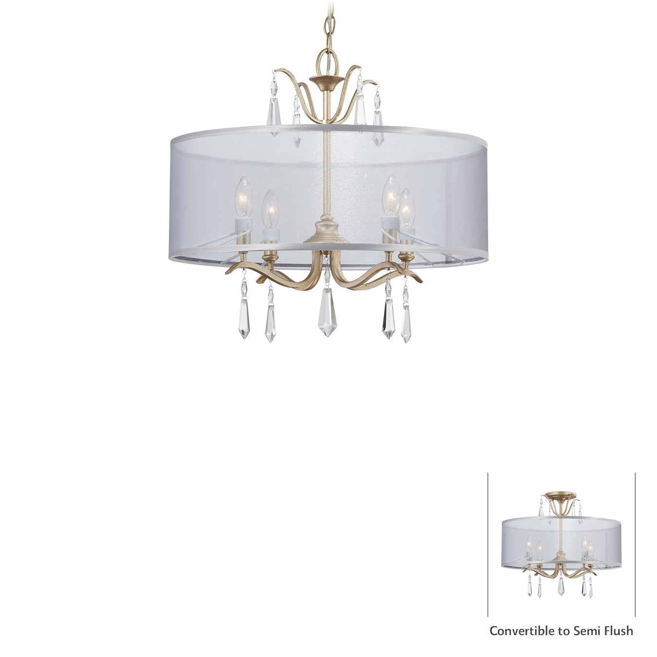 Laurel Estate 4-Light Semi-Flush Mount in Brio Gold with Gossamer Gold Shade - Lamps Expo