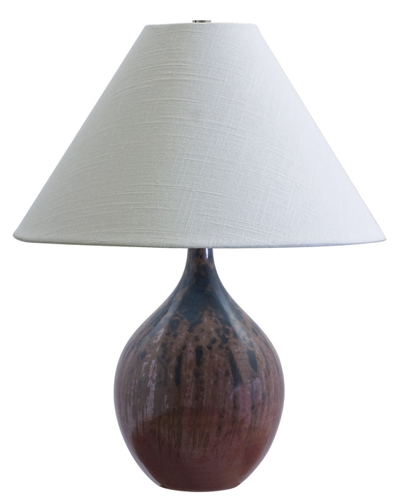 Scatchard 19 Inch Stoneware Accent Lamp in Decorated Red Gloss with Cream Linen Hardback