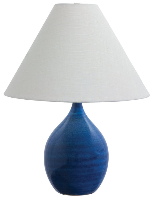 Scatchard 22.5 Inch Stoneware Table Lamp in Blue Gloss with Cream Linen Hardback