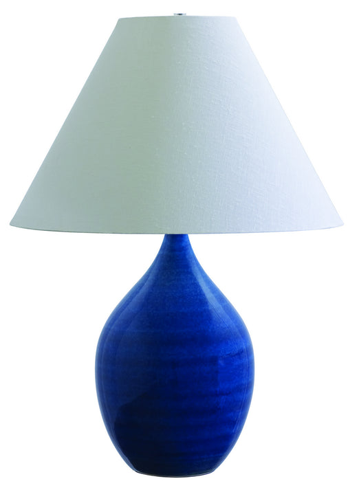 Scatchard 28 Inch Stoneware Table Lamp in Blue Gloss with Cream Linen Hardback