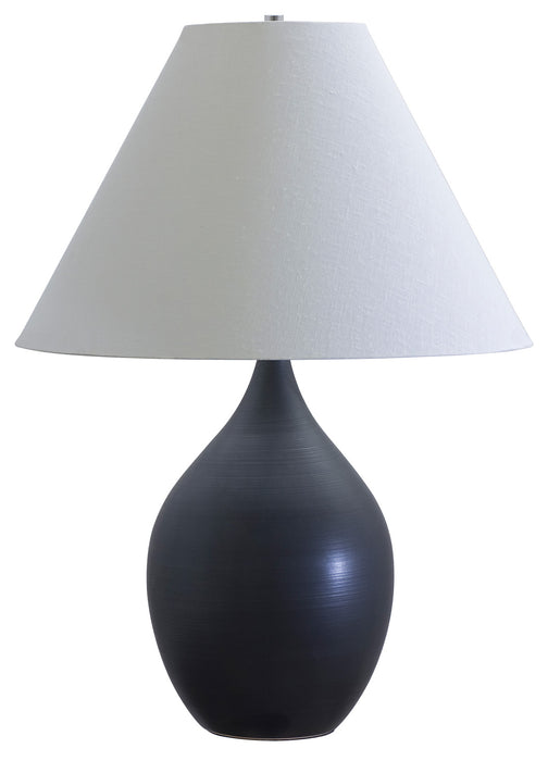 Scatchard 28 Inch Stoneware Table Lamp in Black Matte with Cream Linen Hardback